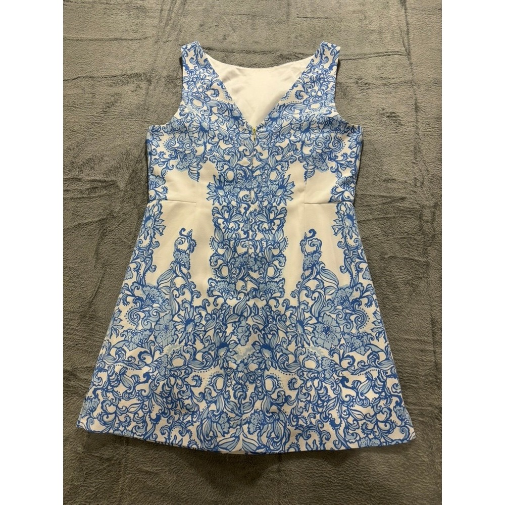 Lilly Pulitzer Dress Womens 12 Blue White Floral Sleeveless A Line Preppy - Picture 12 of 13